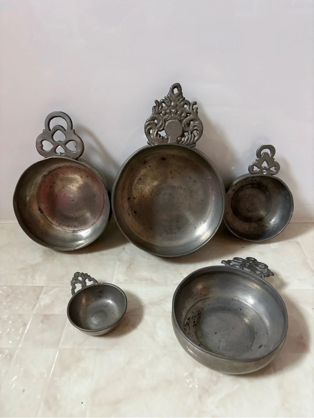 Vintage Pewter Serving Porringers Set